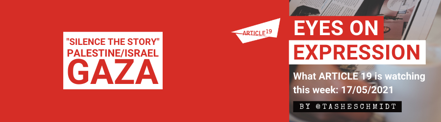 article19org's tweet photo. 4⃣👁🗨#EyesOnExpression
Israeli forces’ bombing of the #AlJalaaTower in #Gaza was an attempt to “create a cloak of secrecy” around what’s been happening in #Palestine.
#AccessToInformation is a vital #HumanRight and #Israel must ensure it is upheld.
➡️https://t.co/bY2YGwlgnk https://t.co/J6cNYZgGHy