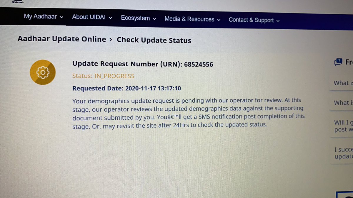 Meghana201's tweet photo. @AdhaarCard how many days will it take to update an address in adhaar card .. I updated my address in nov 2020 it’s been 6 months and still it’s not updated .. but why ? https://t.co/v18tum0JDu