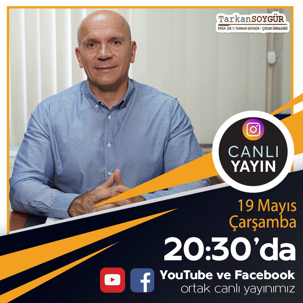 Herkese merhaba! 🖐🏻 Yarın saat 20:30’da Çocuk Ürolojisi Uzmanı Prof. Dr. Tarkan Soygür ile YouTube ve Facebook kanallarımızda canlı yayında olacağız. Sorularınızı bekliyoruz, yayında görüşmek üzere! 
📍Facebook&amp;YouTube
⏰ 19 Mayıs Çarşamba 20:30

#çocukürolojisi #çocuküroloji