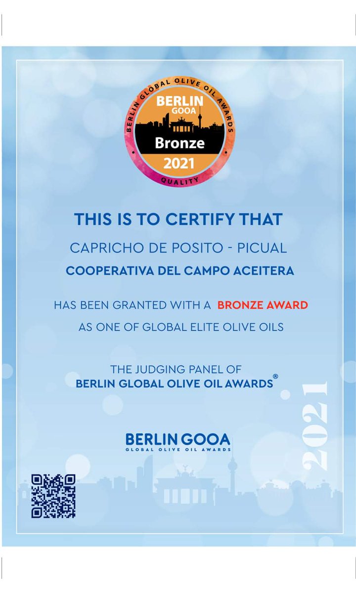 ¡En @AceitesPosito están de enhorabuena!  Su Gama Gourmet 'Capricho de Pósito' ha sido premiada en la competición #BerlinGooa2021 
🏆#Silver Award, variedad cornicabra de cosecha temprana sin filtrar; y #Bronze Award, variedad picual temprana sin filtrar🏆@ComunidadMadrid