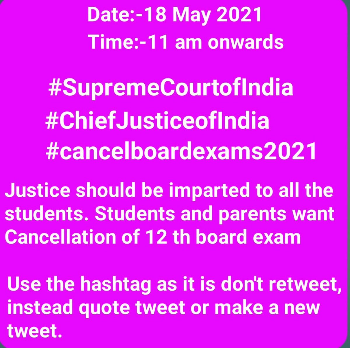anm000000ll's tweet photo. 🚨 SPREAD MAX 🚨

USE THREE HASHTAG 👇
#SupremeCourtofIndia 
#CheifJusticeofIndia
#cancel12thboardexamnow

PLEASE SPREAD IT MAX AND START TWEETING 🙏🙏🙏🙏gi 
DUNION https://t.co/dNucEq4hLx