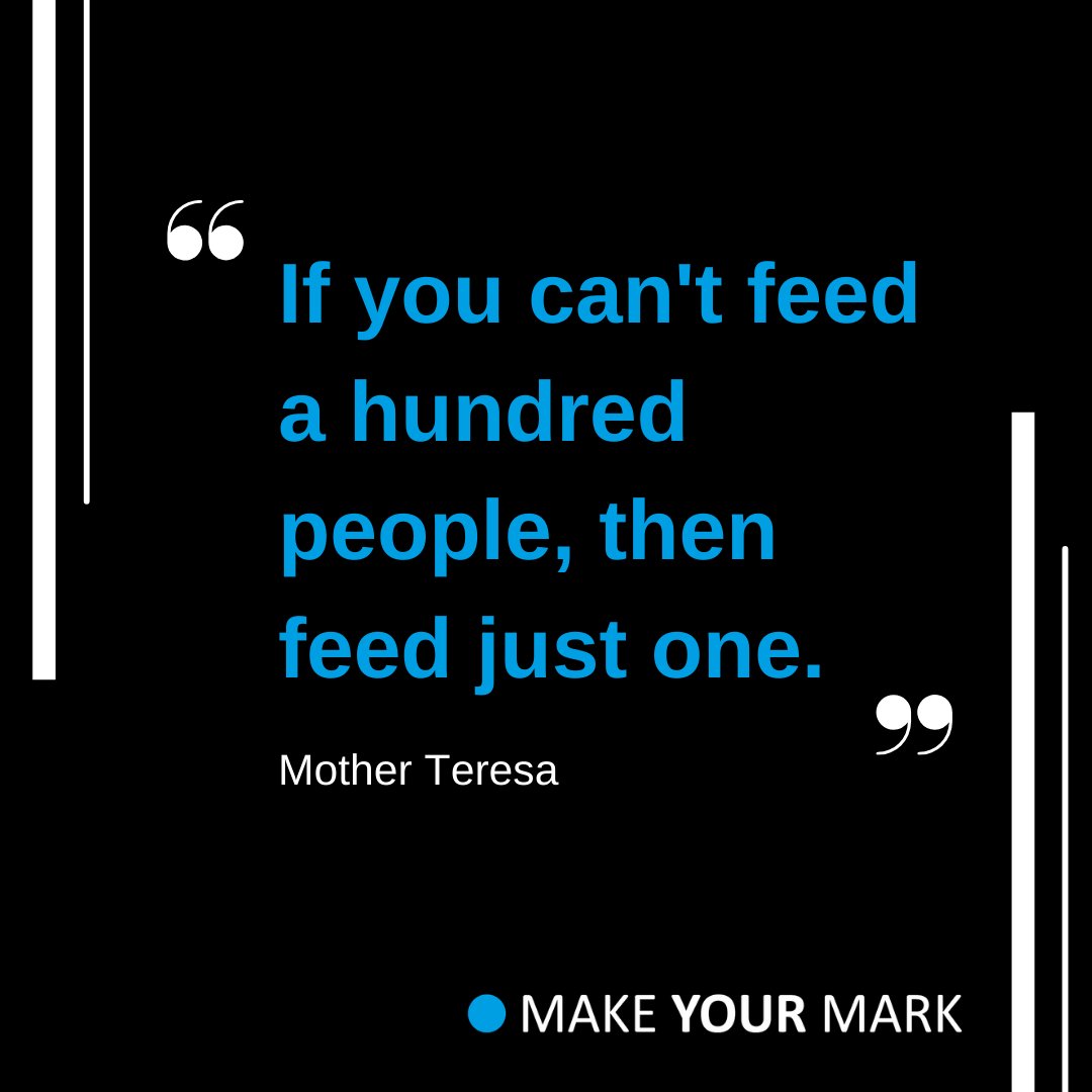 Mother Teresa said "If you can't feed a hundred people, then feed just one" 💬

Could you help one person? What could you do?

#charitytuesday #motherteresa #CT