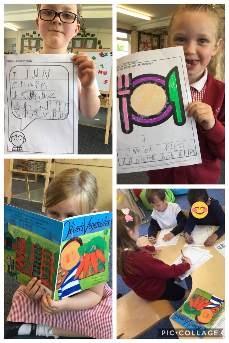 LittleLeighSch's tweet image. The reception children have enjoyed the story Oliver's Vegetables. It has inspired them to do lots of writing! @LiteracyCounts1 #stepstoread #EYFS #eyfswriting