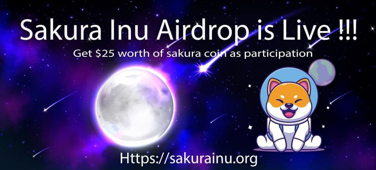 New Airdrop: SakuraInu Airdrop  (Sakura)
Reward: $25 Sakura(~$25.0)
Rate: ⭐️⭐️⭐️⭐️
Focus: Distributed June 15

🤖Bot Airdrop Link: t.me/SakuraInu_Bot?…

✅Complete Social Media Tasks ✅
#Sakura #AirdropKingNews #Giveaway #Airdrops