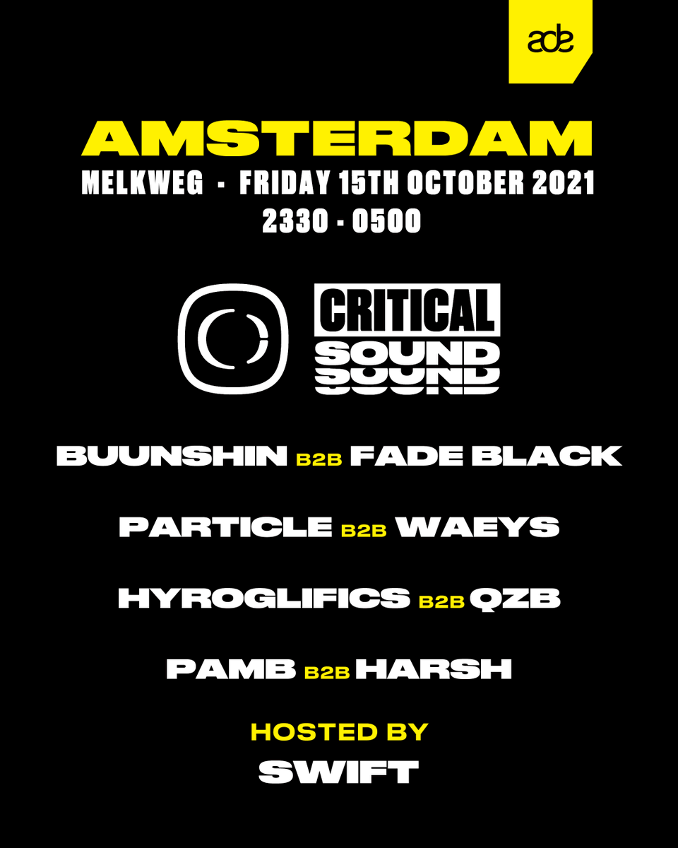 CriticalMusic's tweet image. EVENT JUST ANNOUNCED!

#CriticalSound (@ADE_NL 2021) - @melkweg - Amsterdam 🇳🇱

Tickets go on sale tomorrow morning 
🎟 ticketmaster.nl/event/269217