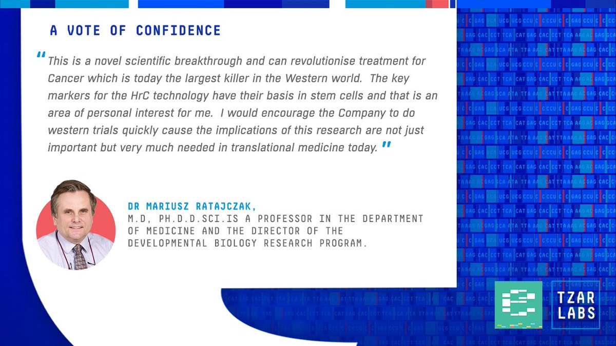 Here's what Dr. Mariusz Ratajczak, Professor in the Department of Medicine and Director of the Developmental Biology Research Program, has to say about our early cancer detection breakthrough.
Click here to learn more:
linktr.ee/TzarLabs

#CancerDetection #Biotechnology