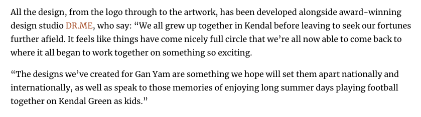 Finally managed to get playing football as kids on The Green™ in Kendal into a press release, happy that it's in the good name of the beer brewing wonders <a href="/ganyambrew/">Gan Yam Brew Co.</a> launching their new range of beers (more on this vv soon) 

cc. <a href="/JohnBatteson/">John Batteson</a> <a href="/thomasselby/">Tom Selby</a>