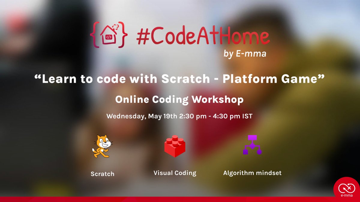 Org_Emma's tweet image. #CodeAtHome - Learn coding for free with your kids from home!
Learn to code with Scratch - Platform Game
⏰Wednesday, May 19th at 2:30 pm - 4:30 pm IST
Register here 👉e-m.ma/codeathome-19-…
Check out upcoming sessions here e-m.ma/codeathome-pla…