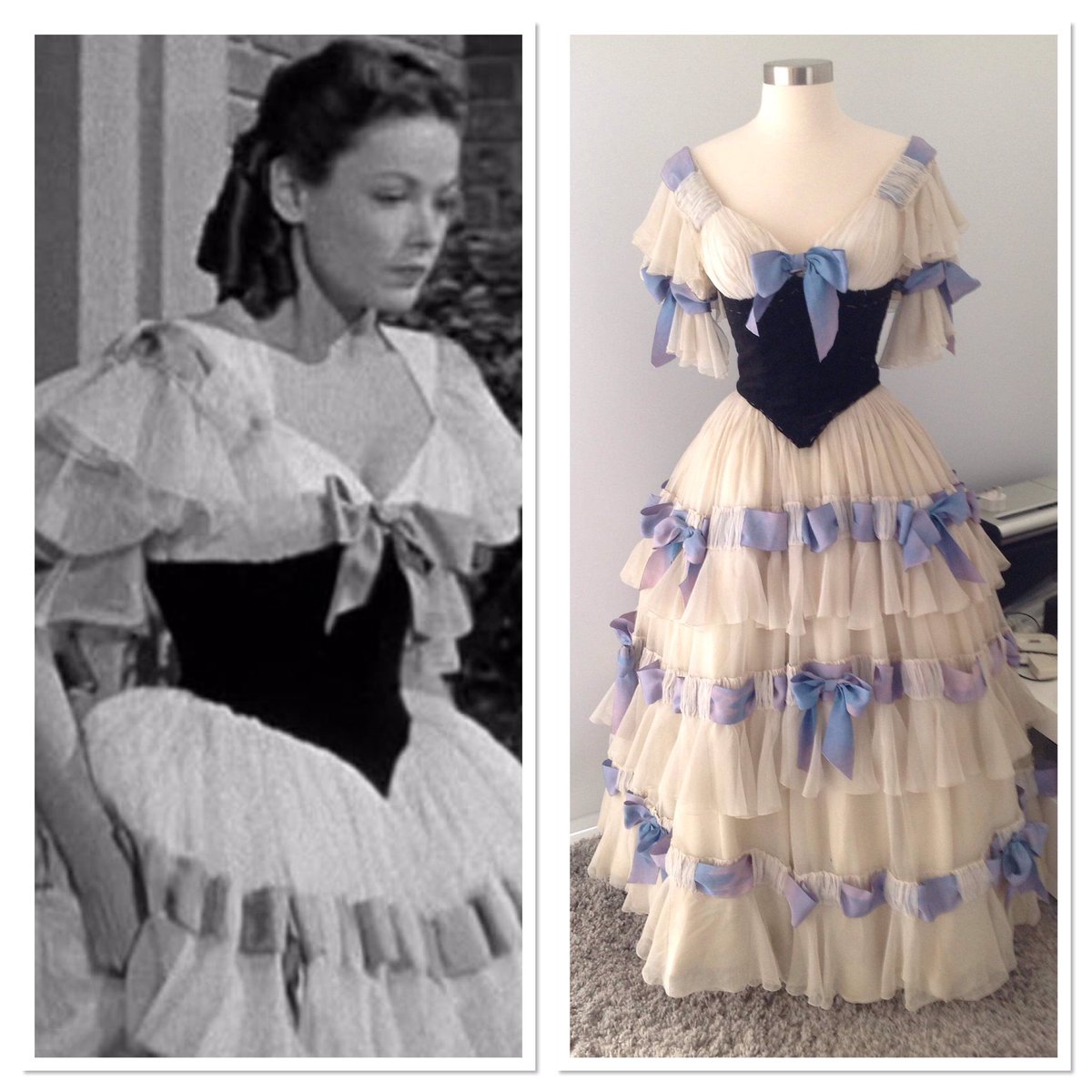 myfilmcostumes's tweet photo. This is my #Genetierney period gown worn in the 1946 @20thcentury film #Dragonwyck and designed by #renehubert. Gene Tierney is a favourite! #laura #leavehertoheaven #vincentprice #costume #restoration. Recently lovingly restored. https://t.co/8gSXDLAnZ3