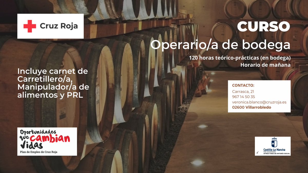 CruzRojAlbacete's tweet photo. [#PlanEmpleoCRE]
Publicamos información sobre el curso que tendrá lugar en #Villarrobledo. 
Las personas interesadas deben contactar cuanto antes, porque su INICIO es INMEDIATO.
#PersonasDesempleadas #InicioInmediato https://t.co/KLRwfdvKbc