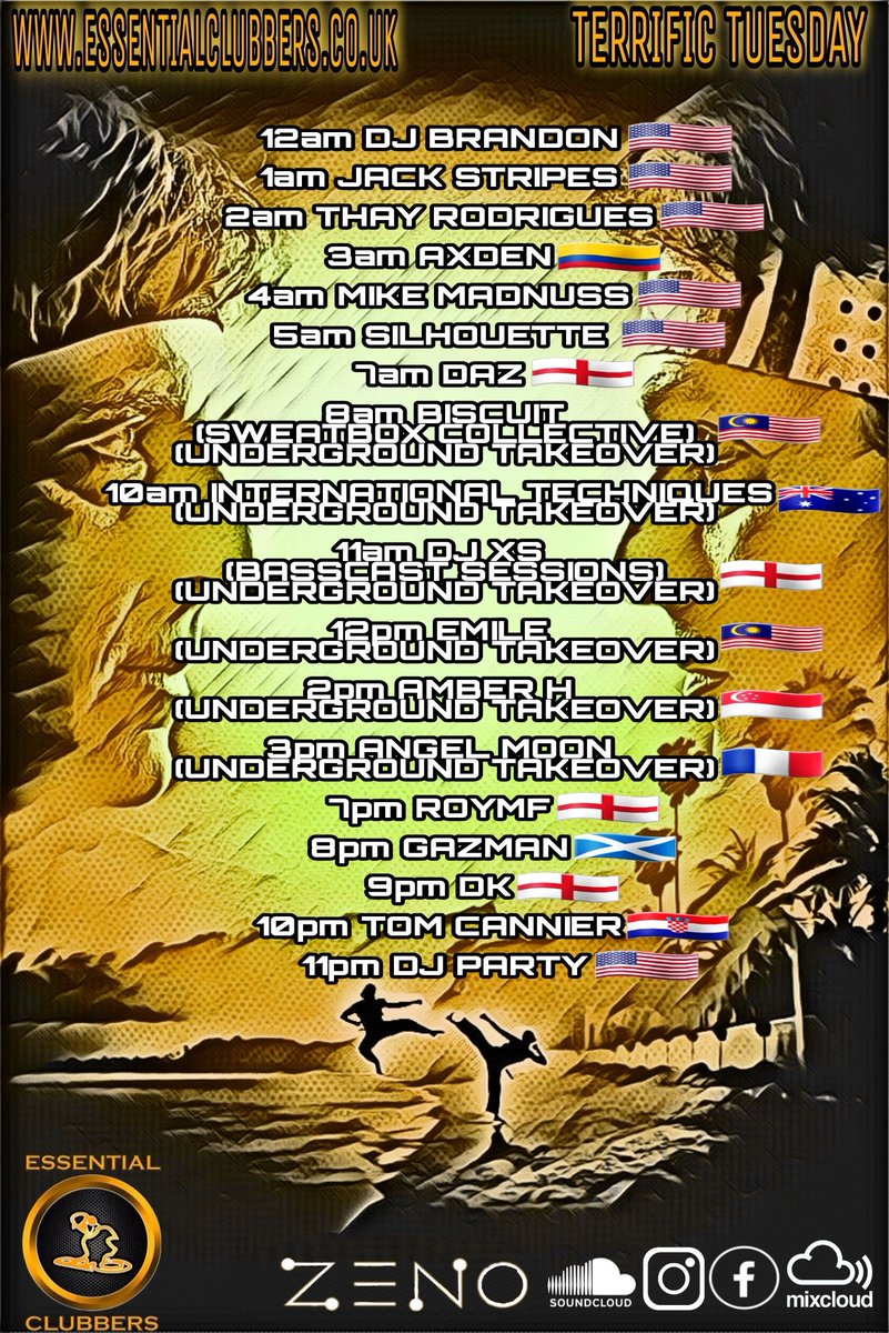ESSENTIALCLUBB3's tweet photo. TERRIFIC TUESDAY 

PLEASE NOTE: All showtimes are shown in UK time (GMT) 

#ecradio #Essentialclubbers #NowPlaying #chat #listenlive #tuneinapp #Radio #jointhemovement #Facebook #mixcloud #Instagram #worldwide https://t.co/RjjEn7BEIE