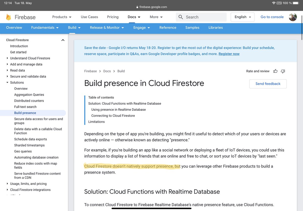 heads-up, #devrant 

I love how <a href="/Firebase/">Firebase</a> #Firestore’s documentation of “Solutions” if just a big list of things they don’t support. 

How about being honest for second and change that documentation to “Limitations”?

PS: Do yourself a favor, don’t use Firestore.