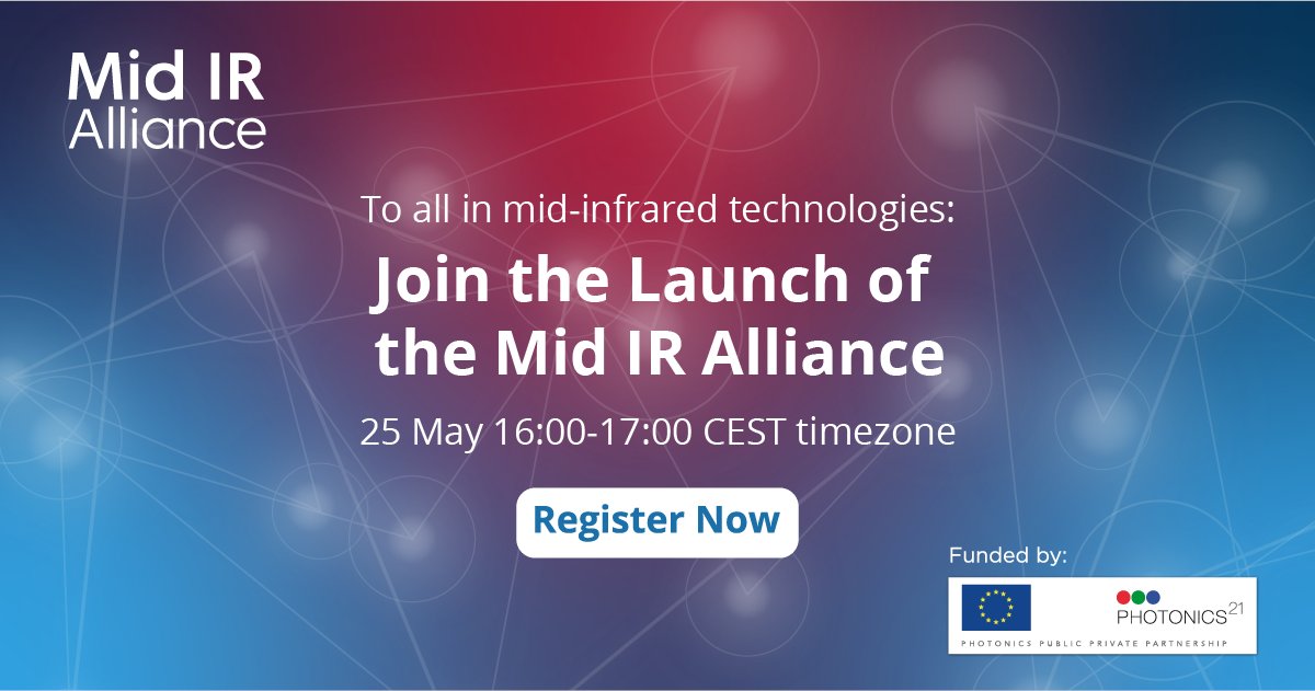 MIRPHAB (@mirphab_eu) on Twitter photo Join us on May 25 at the <a href="/MidIRAlliance/">MidIR Alliance</a> official Launch.
The Mid IR Alliance is an industrial group of companies dedicated to the continued success and advancement of #midinfrared #technologies.
Register 👉midiralliance.eu/launch-event/
#photonics <a href="/PhotonicsEU/">PhotonicsEU</a> <a href="/Photonics21/">Photonics21</a> Join us on May 25 at the <a href="/MidIRAlliance/">MidIR Alliance</a> official Launch.
The Mid IR Alliance is an industrial group of companies dedicated to the continued success and advancement of #midinfrared #technologies.
Register 👉midiralliance.eu/launch-event/
#photonics <a href="/PhotonicsEU/">PhotonicsEU</a> <a href="/Photonics21/">Photonics21</a>