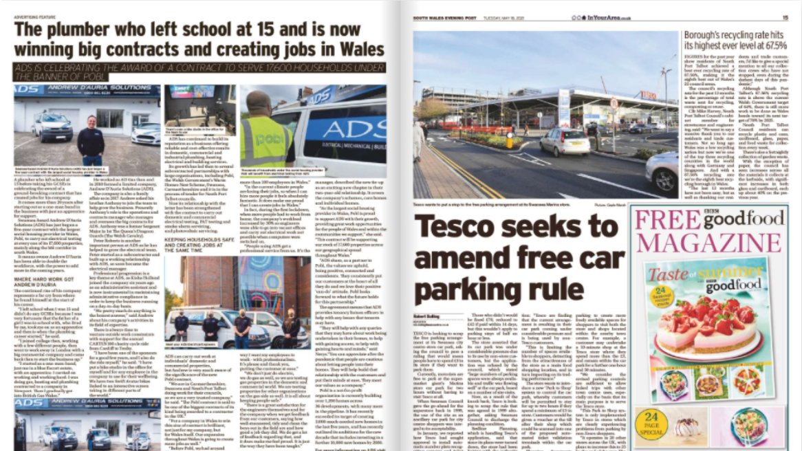 ADS_Limited1's tweet photo. Thank you for the support South Wales Evening.
Make sure you get yourself a copy today and read our story.
#andrewdauriasolutions #poblgroup #workingtogethertomakeadifference #workingtogetherfortomorrow #localbusiness #localcommunity https://t.co/JsddYdL2Su