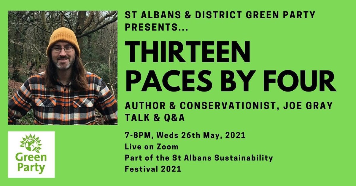 Join us next Weds for this exciting talk &amp; Q&amp;A as part of @SustFest21 👍

Author &amp; conservationist Joe Gray will share his philosophy on nature &amp; inspire u to engage in DIY rewilding 🍃😎

Register here:
us02web.zoom.us/meeting/regist…

#Sustfest2021 #StAlbans