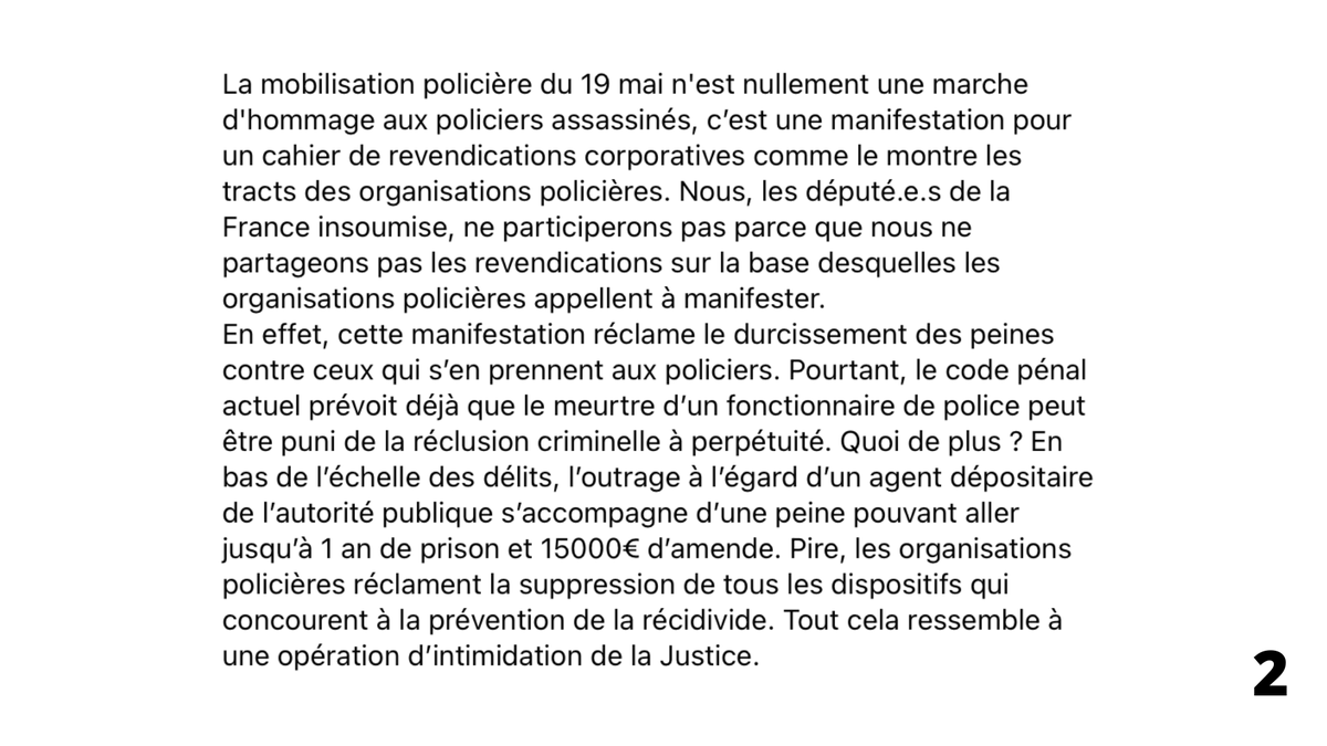 JLMelenchon's tweet photo. Manifestation policière : nous n’irons pas. 

Voici pourquoi : https://t.co/8BMdMDesFX https://t.co/p10SqXIGps