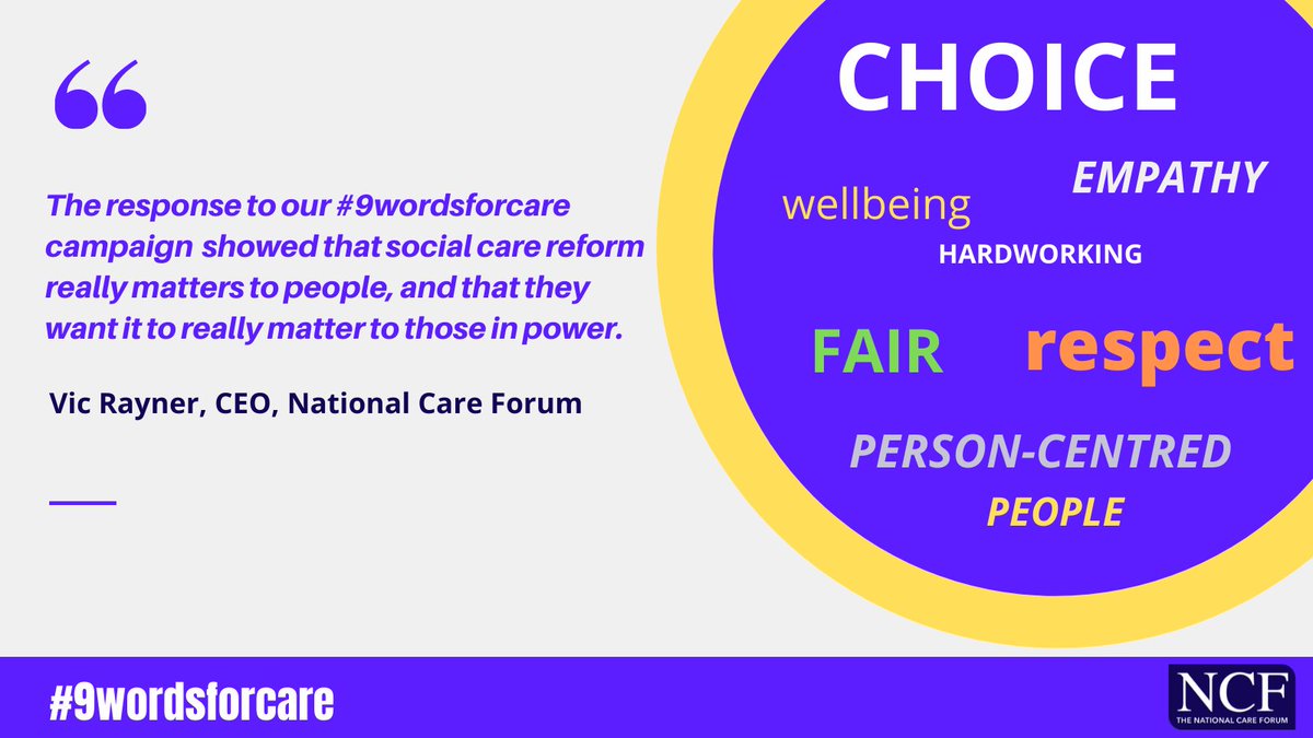 Those nine tiny words - ‘Proposals on social care reform will be brought forward’ prompted us to run a 48hr campaign last week asking for your #9wordsforcare - the response was incredible and we are excited to share the responses: nationalcareforum.org.uk/ncf-press-rele…