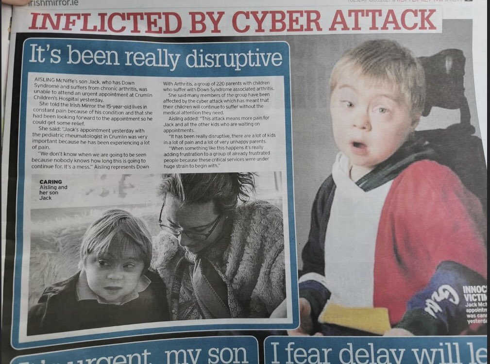 #CyberAttack #CareCantWait @IrishMirror Thanks for highlighting 🙏 #PaediatricRheumatology #DownWithArthritis @DownArthritis @DonnellyStephen @paulreiddublin @AnneRabbitte @HSELive @CHIatCrumlin