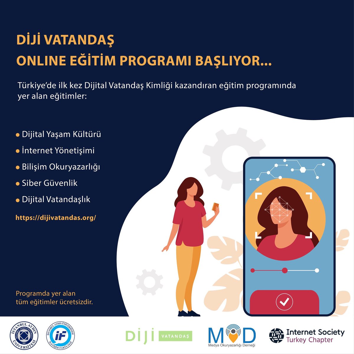 İletişim Fakültesi ve dış paydaşları <a href="/ISOC_TR/">ISOC Turkey Chapter</a> ve <a href="/modernegi/">Medya Okuryazarlığı Derneği</a> işbirliği ile gerçekleştirilen DİJİ VATANDAŞ ONLINE EĞİTİM PROGRAMI başlıyor... Türkiye’de ilk kez Dijital Vatandaş Kimliği kazandıran eğitim programında yer alan eğitimler aşağıdadır. 👇🏻👇🏻👇🏻