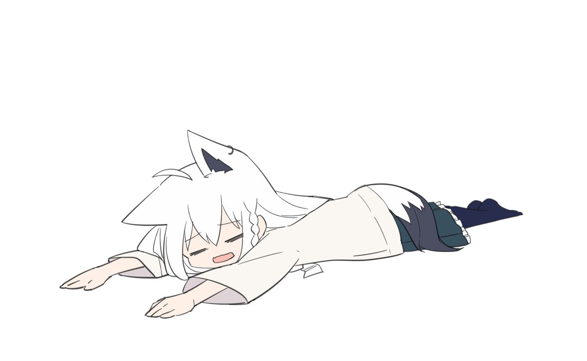 shirakami fubuki 1girl animal ears fox ears solo fox tail fox girl white hair  illustration images