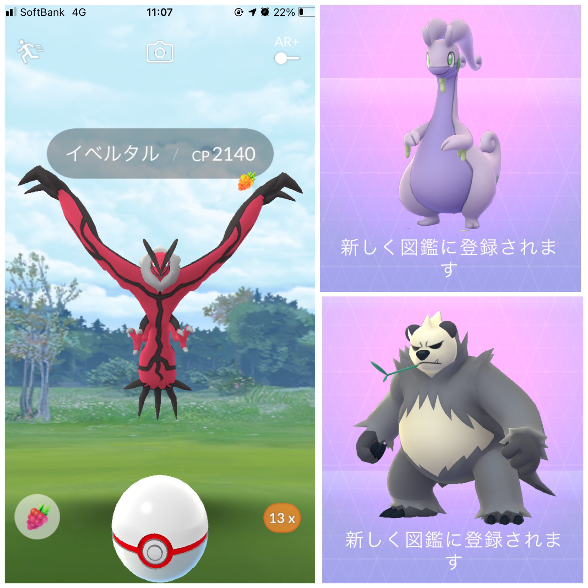 サインあーる ポケモンgo さっそく今日からのイベルタルを無事ゲット あと雨が降ってたのでヌメルゴン進化 と 悪タイプ爆湧きでヤンチャムも進化完了 ᴗ و T Co 4jbvhrnzza Twitter