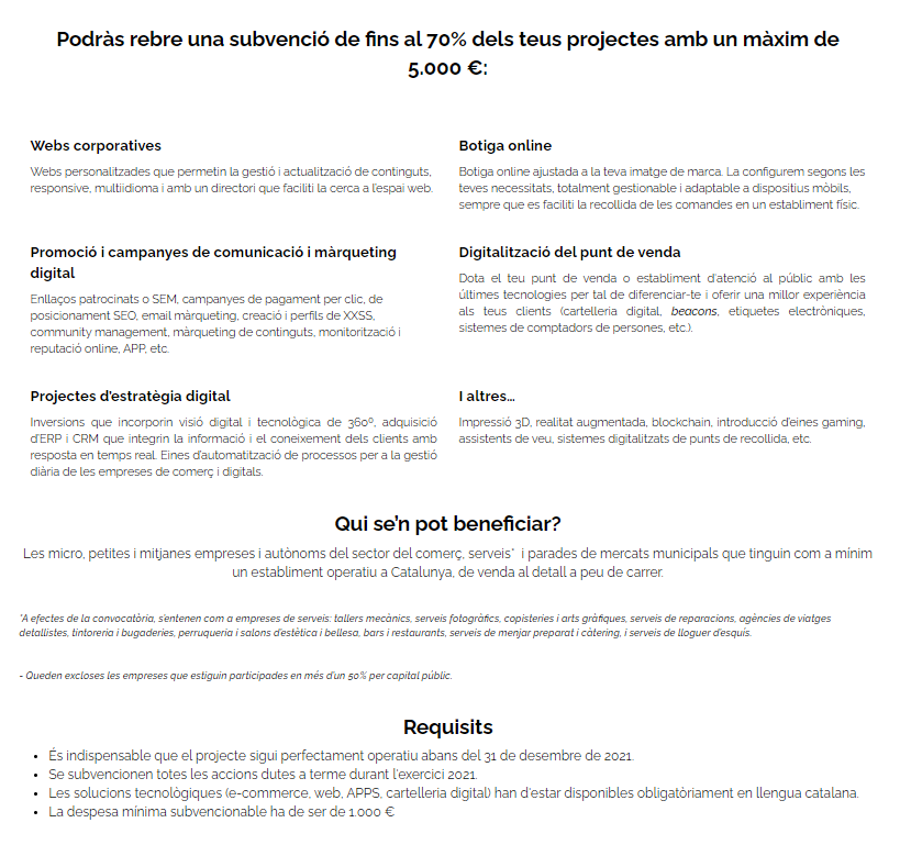 Inforber's tweet photo. La Generalitat de Catalunya, a través del Consorci del Comerç, Artesania i Moda (CCAM), ha fet pública la convocatòria d'ajuts 2021 que preveu la subvenció de fins al 70% per a diferents projectes, amb un màxim de 5.000 €.

Tota la informació a 1 click  👉https://t.co/XJuEeKXtxt https://t.co/rCJpX3jRji