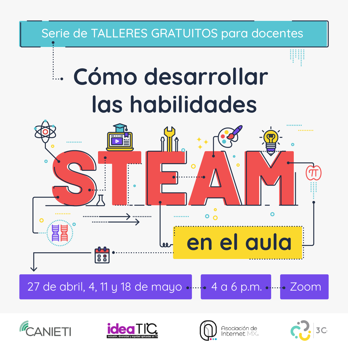 3cInnovation's tweet photo. No te pierdas la Cuarta Sesión del Ciclo de Talleres: Cómo desarrollar habilidades STEAM en tus estudiantes | Sin costo | - https://t.co/lRPBfLQoct https://t.co/X7ACmoeFMr