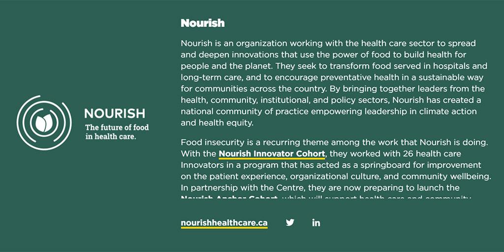 Our new partner <a href="/NourishLead/">Nourish</a> has created a national community of practice to empower healthcare and grassroots organizations to work together on the complex challenges of food security, health equity, and climate. Read more about Nourish’s work here: bit.ly/3eX5GZx