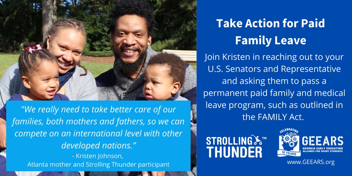 GEEARS's tweet photo. 🚨ACTION ALERT: Contact #Georgia's Senators and Representatives and ask them to pass a permanent paid family and medical leave program, such as the one outlined in the FAMILY Act. We've made it easy for you. Click here: https://t.co/Ho9QsZYmRp 
#GApol #paidleave https://t.co/V6tVAXKMIq