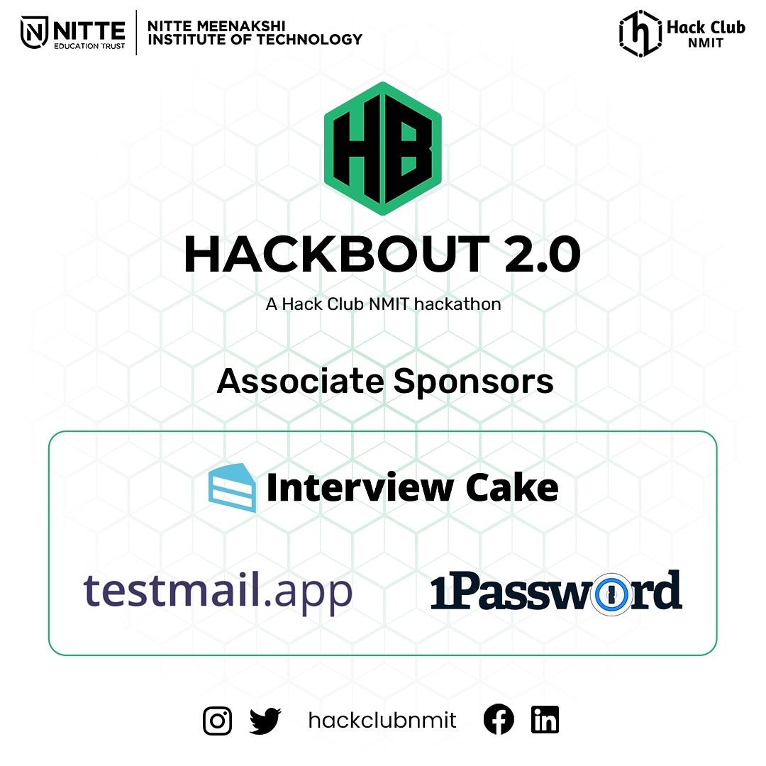 HackClubNmit's tweet photo. We are excited to announce our associate partners : testmail .app 1Password and Interview Cake.
WE are beyond grateful to be in association with these sponsors.

Registrations are Live! - https://t.co/YeRESJcLc2

#hackbout #hackclub #hackclubindia #hackclubnmit https://t.co/q4B3nmVotc