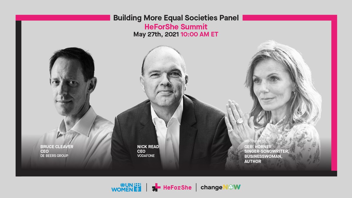 HeForShe's tweet image. Introducing our next #HeForSheSummit panel 🥳 🥳 

Join our esteemed speakers from  @debeersgroup and @VodafoneGroup, moderated by @GeriHalliwell as they discuss how to build equal societies. 

Register here to join the conversation: changenow.world/public-ticket/