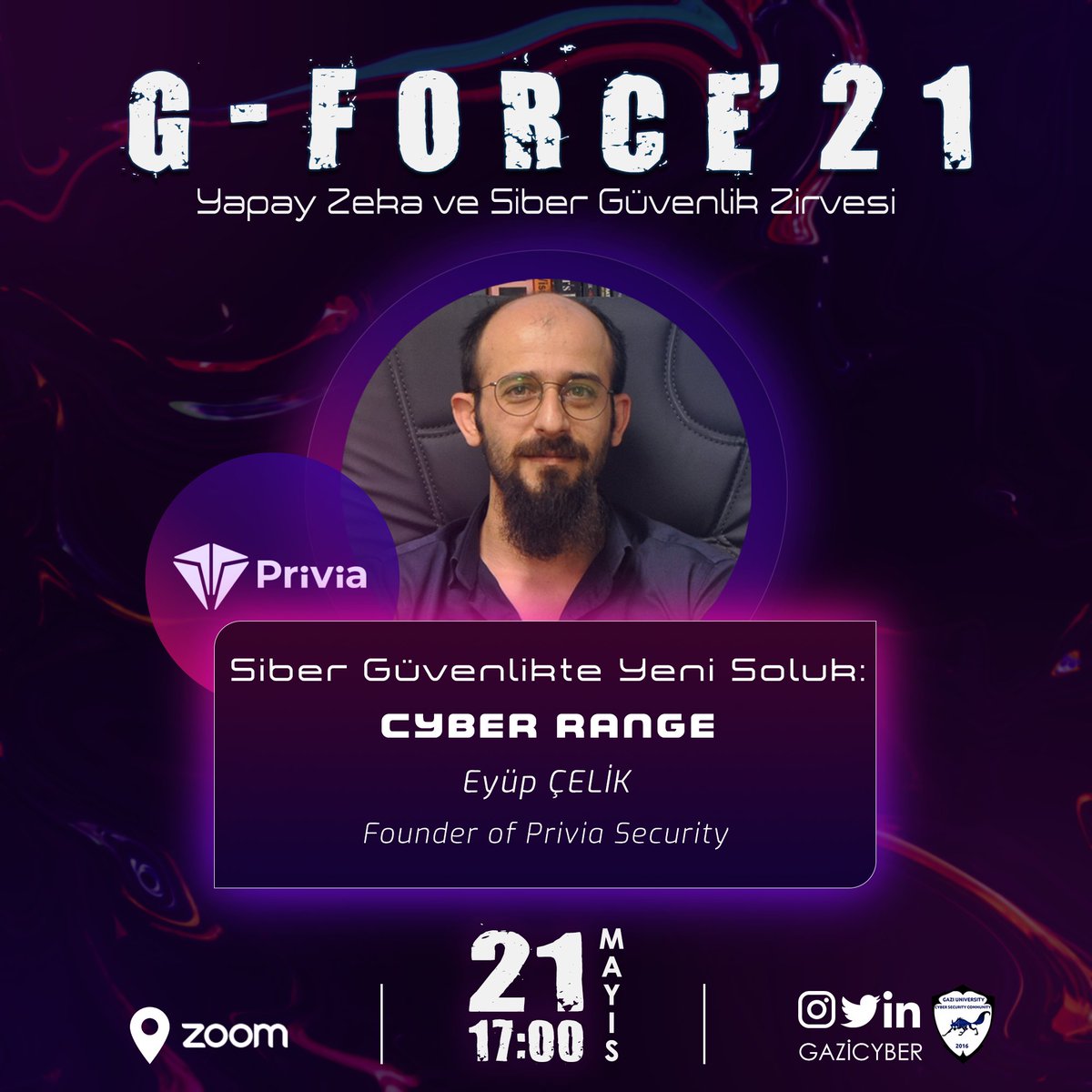 Gazi Cyber (@gazicyber) on Twitter photo Dört gün boyunca sürecek olan Yapay zeka ve siber güvenlik zirvesi G-Force Days'in "Yeni Nesil Hazine Avcılığı: Bug Bounty" ve "Siber Güvenlikte Yeni Soluk: Cyber Range" oturumları 21 Mayısta sizlerle.💥
Katılım linki 👉🏻 linkedin.com/events/g-force…
#sibergüvenlik
<a href="/mindspoof/">Eyüp ÇELİK</a> Dört gün boyunca sürecek olan Yapay zeka ve siber güvenlik zirvesi G-Force Days'in "Yeni Nesil Hazine Avcılığı: Bug Bounty" ve "Siber Güvenlikte Yeni Soluk: Cyber Range" oturumları 21 Mayısta sizlerle.💥
Katılım linki 👉🏻 linkedin.com/events/g-force…
#sibergüvenlik
<a href="/mindspoof/">Eyüp ÇELİK</a>