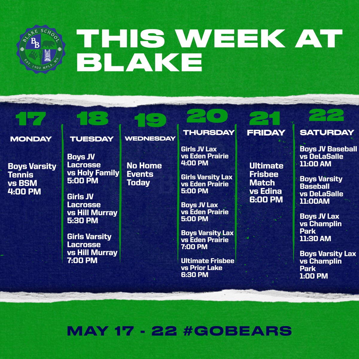 Come check out this weeks events at Blake! #GoBears