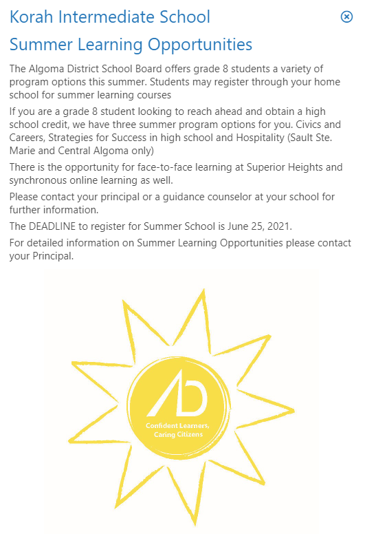 See here for summer learning opportunities for Grade 8 students...