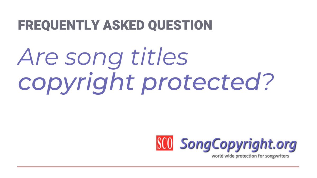 SongwritingNews's tweet image. FAQ | Are song titles copyright protected?

No. Song titles are not protected under copyright law. 

More answers: songcopyright.org