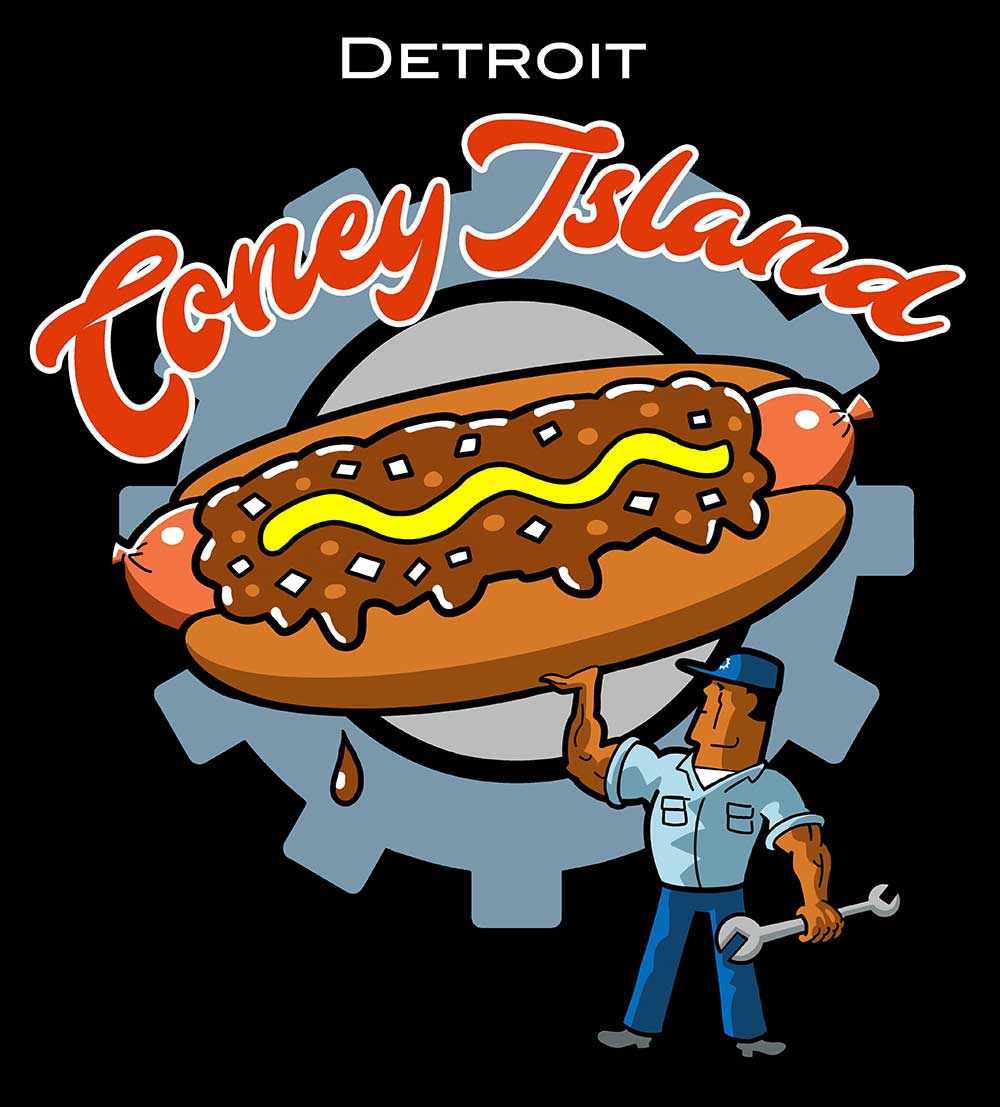 <a href="/tlaban/">Terry LaBan</a> Need a t-shirt that celebrates the Detroit Coney Island? Here it is, representing both Motown's favorite food and the working people who eat it. amazon.com/dp/B09434KQ4S #DetroitRoots #teeshirt #coneyisland #hotdogs #Motown25