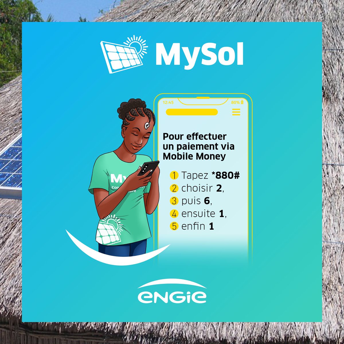 [#LesAstucesdeAfi]

Depuis que ton code MoMo a changé, sais-tu comment effectuer ton paiement ou es-tu un peu confus ? 

Pas de panique ! Afi sait tout ce que tu dois savoir sur Mysol. 

Fais le *880# 2 puis 6 ensuite 1 et enfin 1. 

Simple, n’est ce pas ? 

 #LesAstucesDeAfi