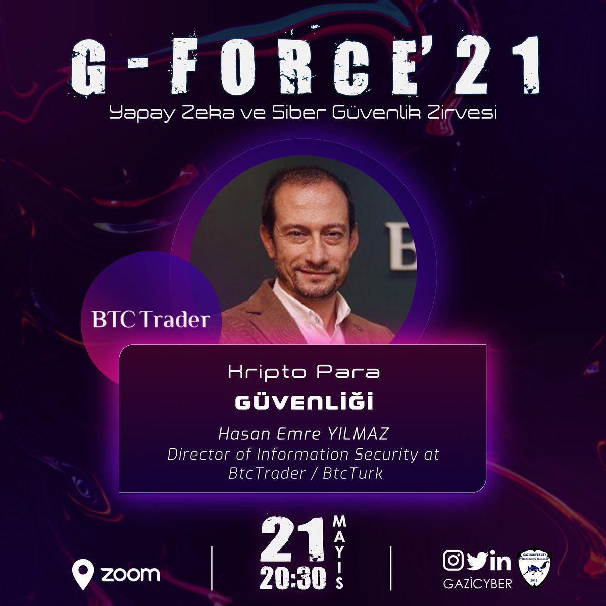 Gazi Cyber (@gazicyber) on Twitter photo G-Force Days'in ilk gün gerçekleşecek olan "Siber Güvenliğin Gözdesi: Ağ Güvenliği" "Antivirüsün Evrimi: Endpoint Security" ve "Kripto Para Güvenliği" oturumları 21 Mayısta sizlerle.💥
Katılım linki 👉🏻 linkedin.com/events/g-force…
#sibergüvenlik
<a href="/AlperenSoydanv2/">Alperen Soydan</a> <a href="/psc88/">Pinar Sarmisak Çatalkaya</a> <a href="/ylmzmre/">H. Emre YILMAZ</a> G-Force Days'in ilk gün gerçekleşecek olan "Siber Güvenliğin Gözdesi: Ağ Güvenliği" "Antivirüsün Evrimi: Endpoint Security" ve "Kripto Para Güvenliği" oturumları 21 Mayısta sizlerle.💥
Katılım linki 👉🏻 linkedin.com/events/g-force…
#sibergüvenlik
<a href="/AlperenSoydanv2/">Alperen Soydan</a> <a href="/psc88/">Pinar Sarmisak Çatalkaya</a> <a href="/ylmzmre/">H. Emre YILMAZ</a>