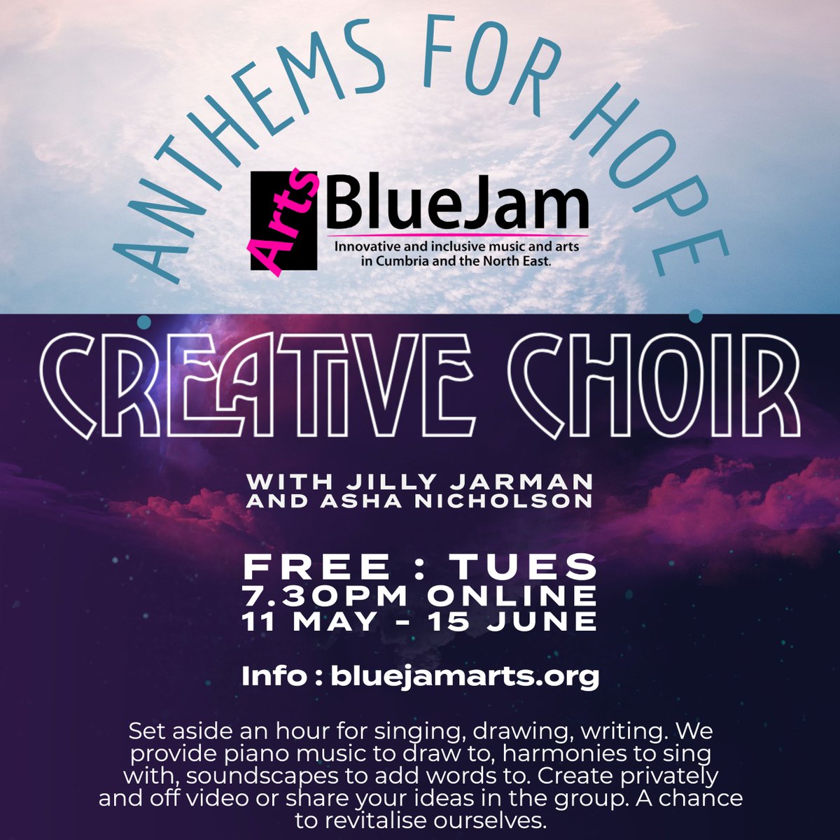 Join us tonight! Sing draw play listen - an hour for creativity bluejamarts.org/creative-choir/