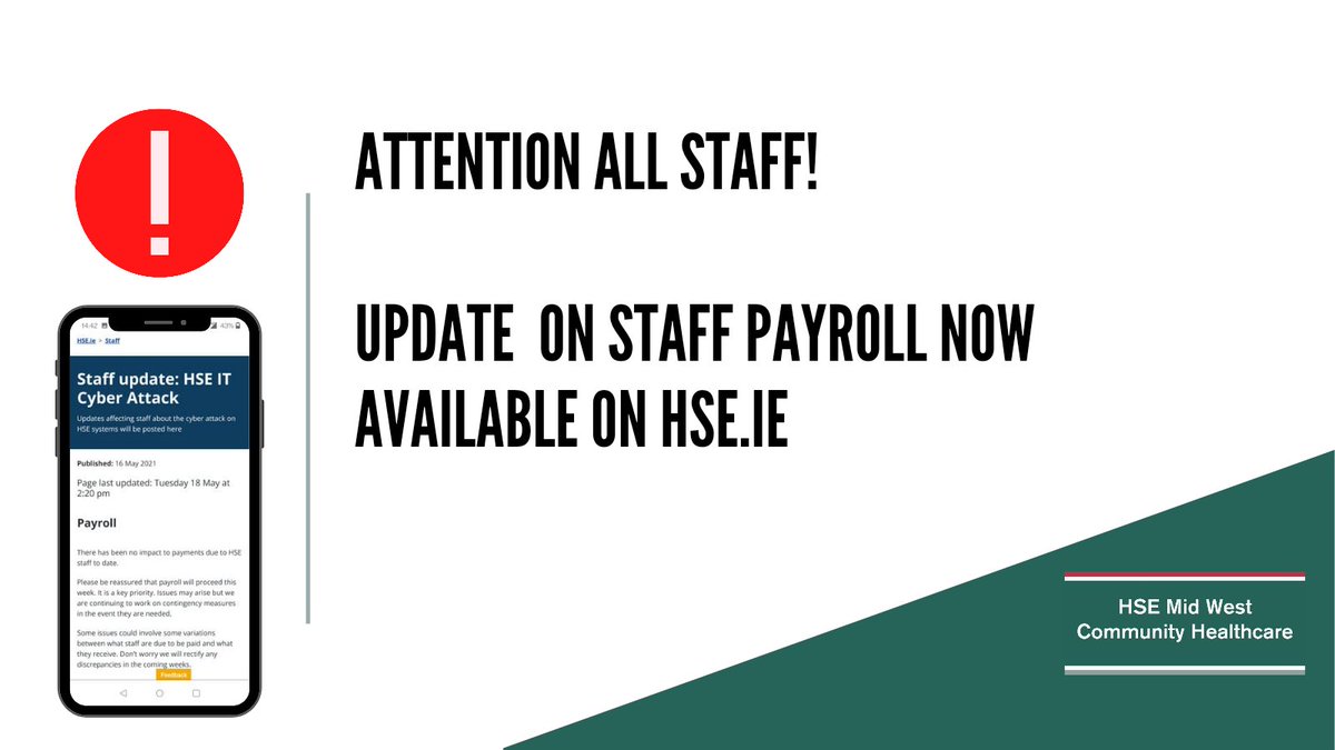 CommHealthMW's tweet image. 📣 Staff payroll update now available on:
healthservice.hse.ie/staff/news/gen…