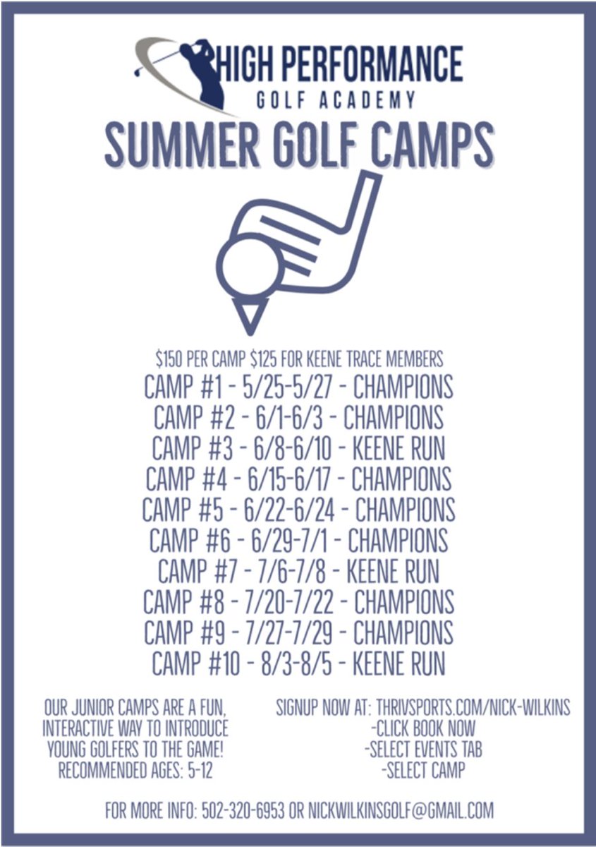 Junior Camps are a great way to introduce young golfers to the game! We are 1 week out from our High Performance summer golf camps! Starting off our first camp next week 5/25-5/27 🏌️‍♂️