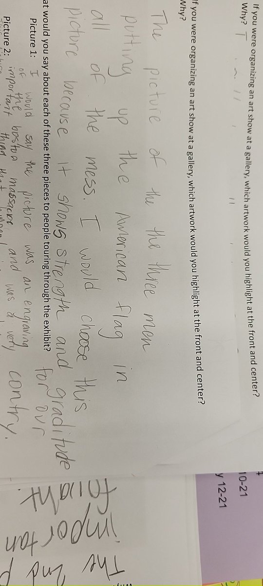 miner_jenn's tweet photo. The Red Coats are Coming study inclues artwork. 2 from Revolutionary War and 1 from 9/11. We thought about the artwork and which piece we would highlight and what our exhibts would be called. Impressed by the student's thoughts. 
#witandwisdomELA #avonstrong https://t.co/XDg4QRAZuB