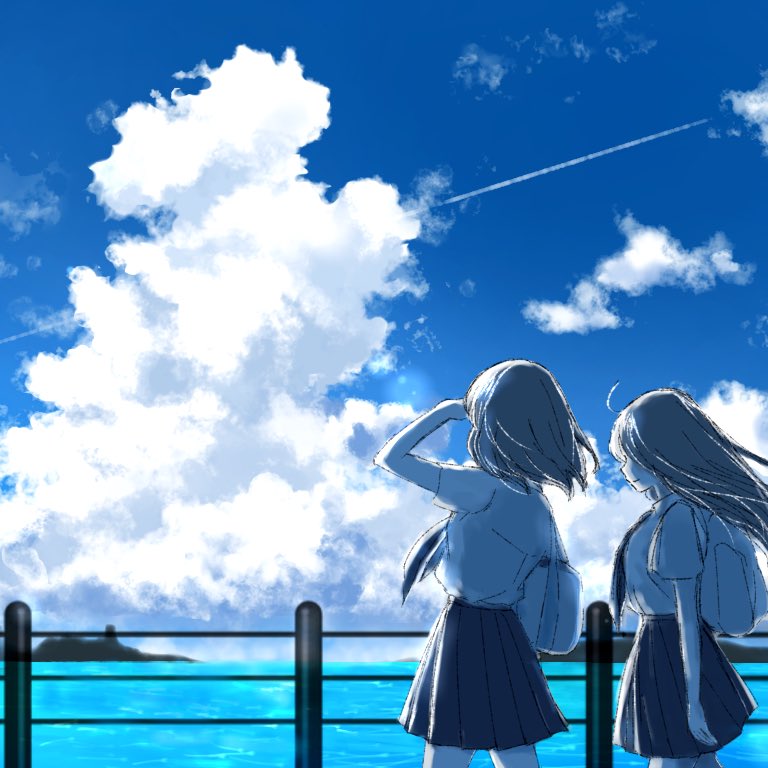 睦月 空と女の子 女の子イラスト 空イラスト 青イラスト 夏 アイビス 絵柄が好みって思ってもらえたら嬉しい ざっくり塗りしか出来ない やっと出来た T Co Qtl99xyuoy Twitter