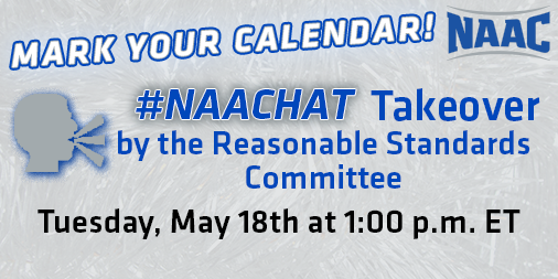 NAACconnect's tweet photo. ONE HOUR WARNING! The #NAAChat with the Reasonable Standards Committee begins at 1 p.m. EST https://t.co/WL616MNfEN