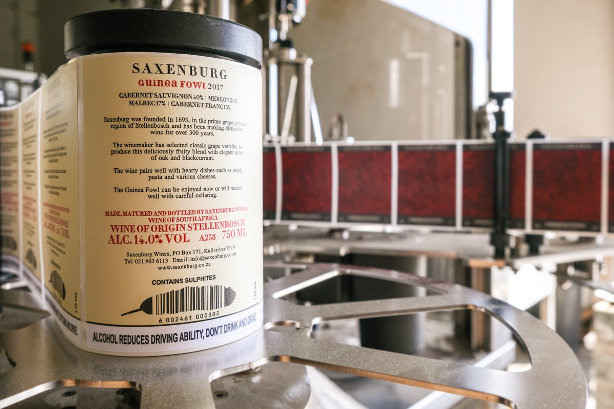 The labeling of our Guinea Fowl Red - with numerous awards and acknowledgments in its plume including <a href="/wineonaplatter/">Platter's Wine Guide</a>, <a href="/michaelfridjhon/">Wine Wizard</a>, and <a href="/bbwdotcom/">Buybetterwine.com</a>.  

Available online via saxenburg.co.za/product/guinea… and @checkers_sa Liquor Shops.