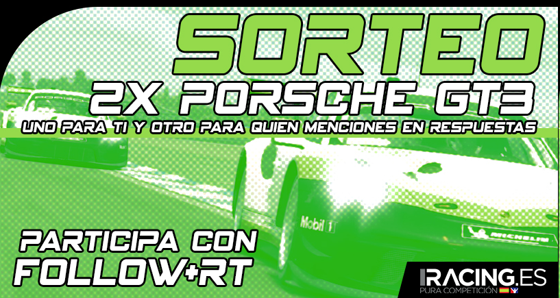 📢 NUEVO SORTEO !!

Sorteamos DOS Porsche 911 GT3, uno para ti, y otro para el amigo que menciones en las respuestas. Requisitos:

🔁 RT este tuit
☑️ Follow <a href="/iRacing_es/">iRacing.es</a> 

+ info sobre el coche ➡️  iracing.es/noticias/1029-…