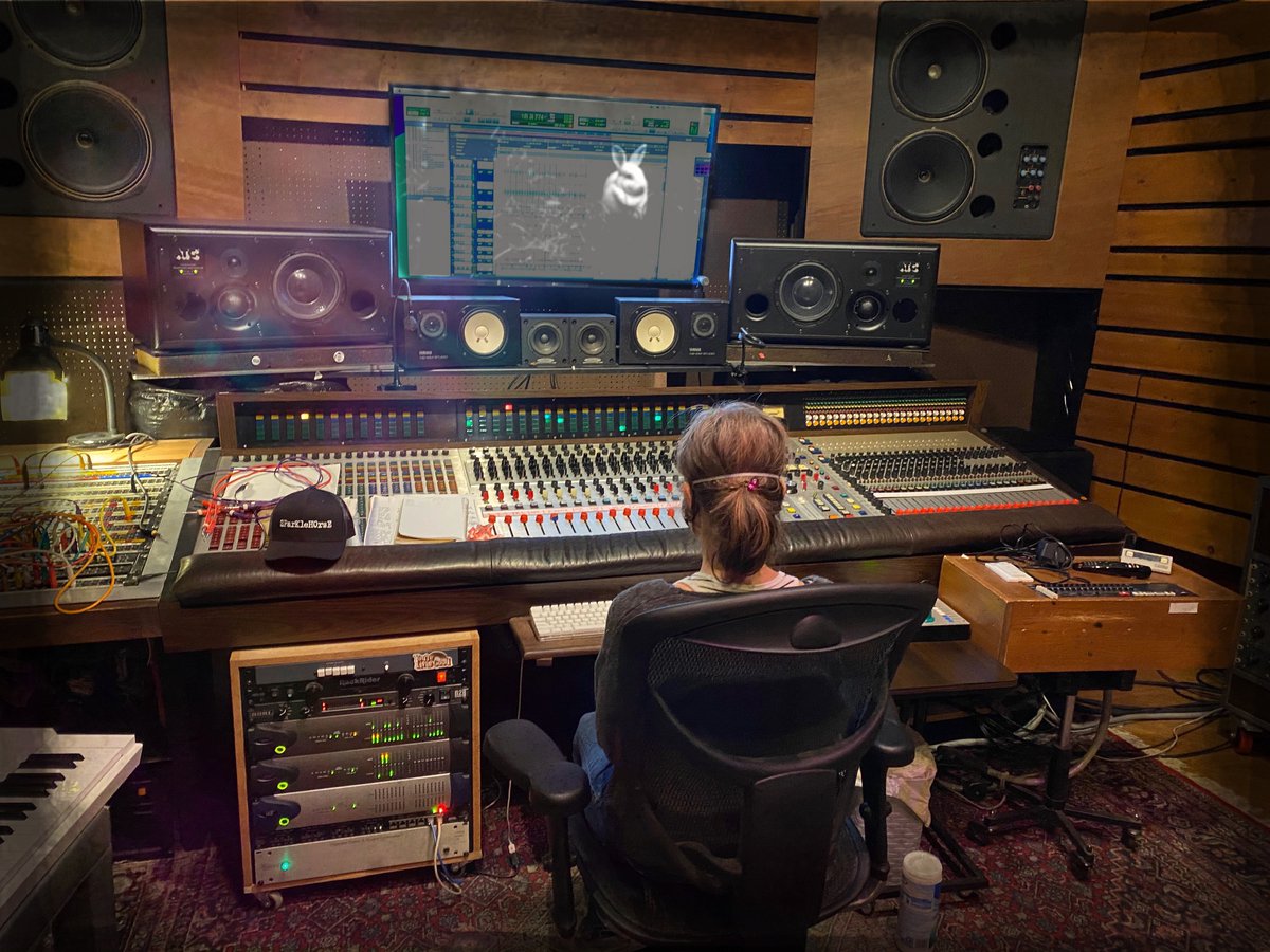 thisistherabbit's tweet photo. Pandemic hair, N95 elastic, Flickinger, disinfectant wipes, Sparklehorse hat, Mellotron, wav files. All part of the mix. https://t.co/q6MMYszWUJ