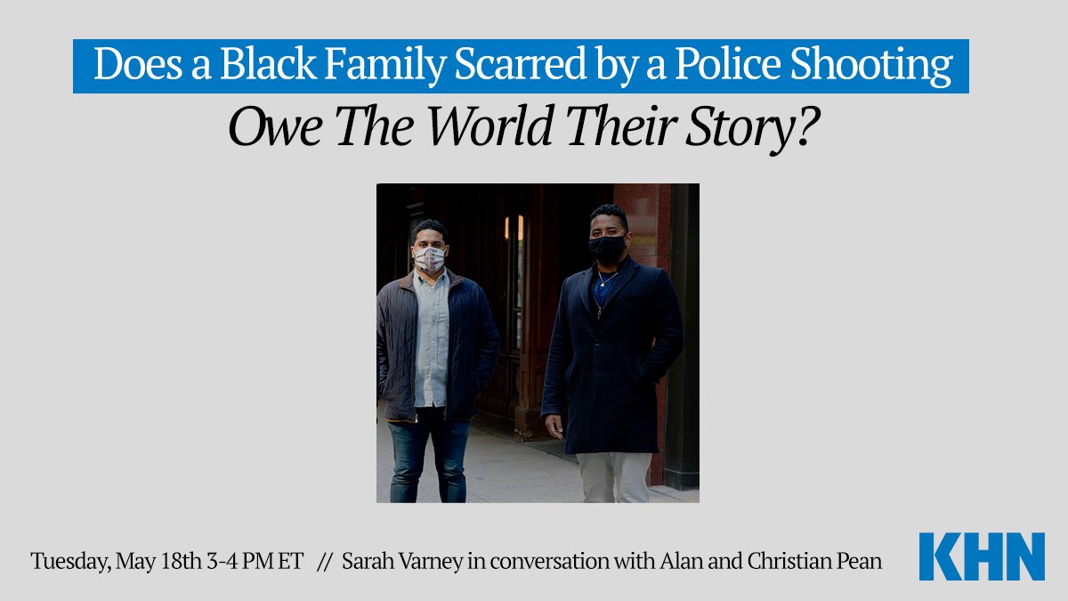 In 2015, Houston officers stepped into Alan Pean's hospital room, closed the door and shot him through the chest. Join us today from 3-4 pm ET for a special @TwitterSpaces conversation with brothers <a href="/AlanCPean/">Alan Pean</a> and <a href="/DrChristianPean/">Christian Pean MD,MS</a> hosted by KHN correspondent <a href="/SarahVarney4/">Sarah Varney</a>.