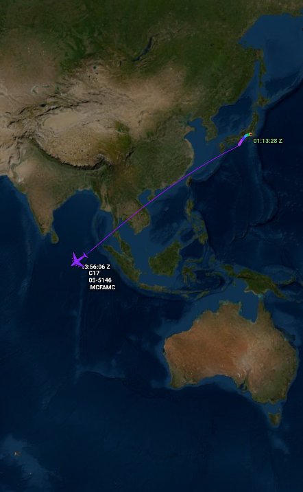 Oceanworldfree's tweet photo. 🇺🇲USAF MCFAMC 05-5146 #AE1450 flying over:
#EastChinaSea
#TaiwanStrait
Southern #China coastline
#SouthChinaSea
#IndianOcean
C-17A https://t.co/HgxCced58j