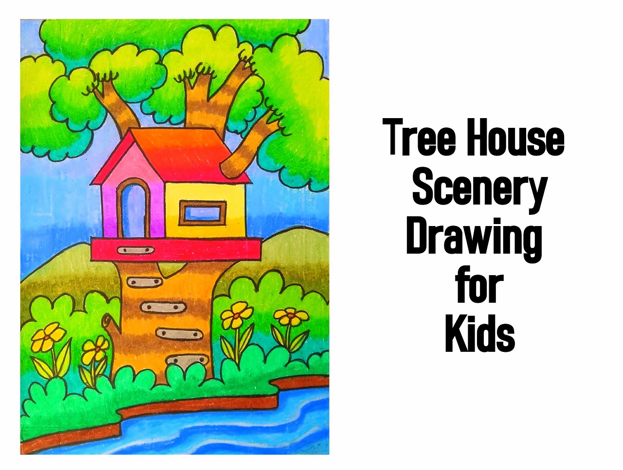 scenery drawing for kids step by step